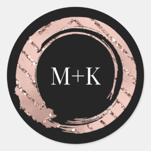 Monogram Rose Blush Frame Bridal Wedding Black Runder Aufkleber