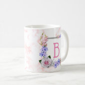 Monogram Rose Bouquet Pink Marmor Kaffeetasse (VorderseiteRechts)
