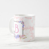 Monogram Rose Bouquet Pink Marmor Kaffeetasse (Vorderseite Links)