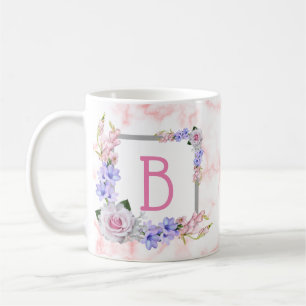 Monogram Rose Bouquet Pink Marmor Kaffeetasse