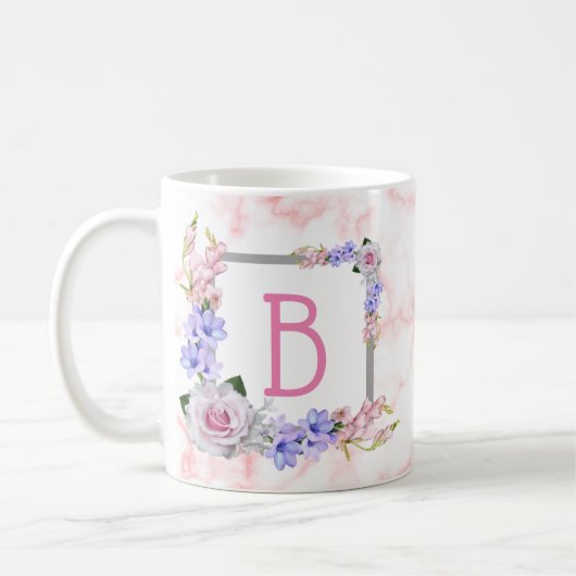Monogram Rose Bouquet Pink Marmor Kaffeetasse (Links)