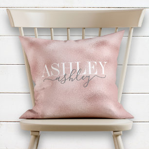 Monogram Rose Chic Name Gold Gray Elegante Kissen