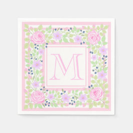 Monogram Rose Clematis Blueberry Paper Napkins Serviette