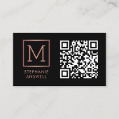Monogram-Rose für den schwarzen QR-Code Visitenkarte (Vorderseite)