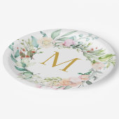 Monogram Rose Garland Floral Pappteller (Schrägansicht)