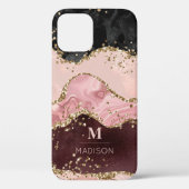 Monogram Rose Gold Agate Liquid & Glitzer Gold Case-Mate iPhone Hülle (Rückseite)