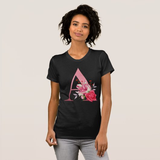 Monogram Rose Gold Alphabet A Wasserfarbe Blume T-Shirt (Vorne ganz)