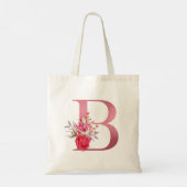 Monogram Rose Gold Alphabet B Aquarellfarben Blume Tragetasche (Rückseite)