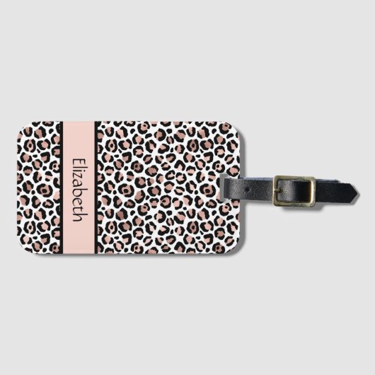 Monogram Rose Gold Black Leopard Print Gepäckanhänger (Vorderseite (Horizontal))