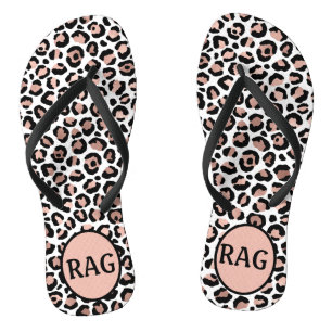 Monogram Rose Gold Black Leopard Print Trendy Badesandalen