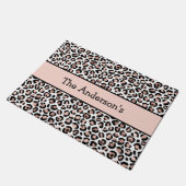 Monogram Rose Gold Black Leopard Print Trendy Fußmatte (Schrägansicht)
