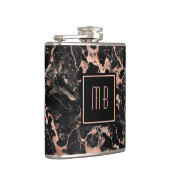 Monogram Rose Gold Black Marble Flachmann (Rechts)
