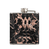 Monogram Rose Gold Black Marble Flachmann (Rückseite)