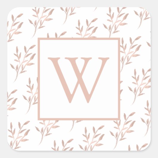 Monogram Rose Gold-Blätter Quadratischer Aufkleber (Vorderseite)