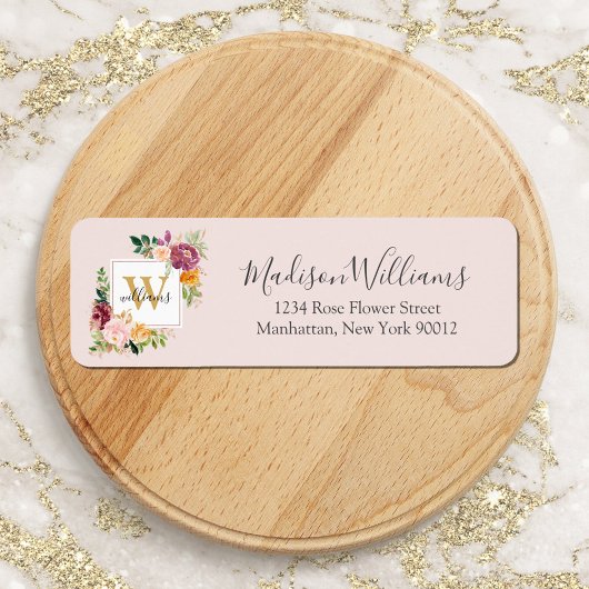 Monogram Rose Gold Blume Floral Rücksendeadresse