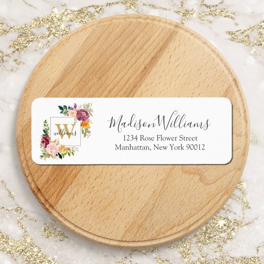 Monogram Rose Gold Blume Floral Rücksendeadresse