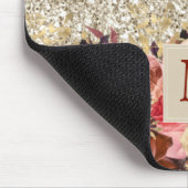 Monogram Rose Gold Blume Light Gold Glitzer Mousepad (Ecke)