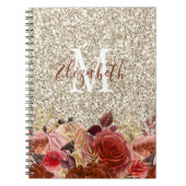 Monogram Rose Gold Blume Light Gold Glitzer Notizblock (Vorderseite)