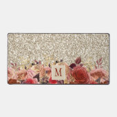 Monogram Rose Gold Blume Light Gold Glitzer Schreibtischunterlage (Vorderseite)