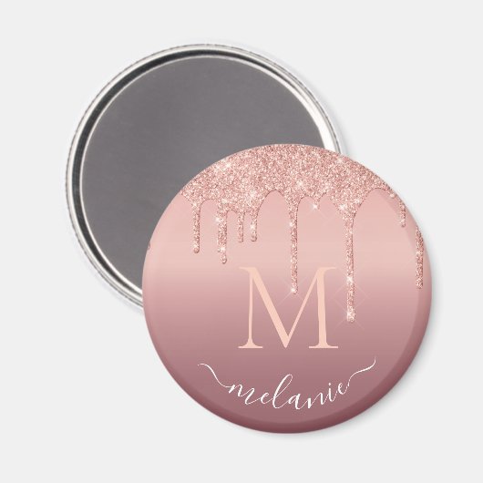 Monogram Rose Gold Blush Glitzer Sparkone Magnet (Vorderseite/Rückseite)