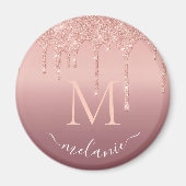 Monogram Rose Gold Blush Glitzer Sparkone Magnet (Vorne)