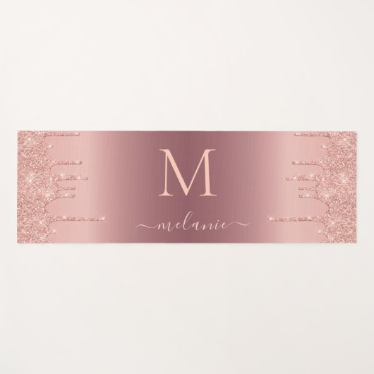 Monogram Rose Gold Blush Glitzern Ihr Name Yogamatte (Vorderseite (Horizontal))