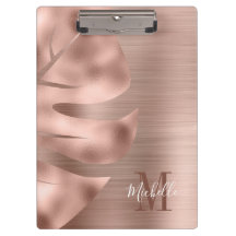 Monogram Rose Gold Brushed Metal Palm Leaf