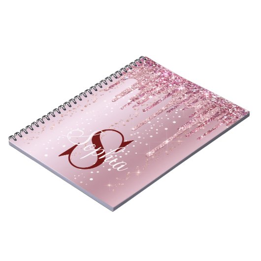 Monogram Rose Gold Drilling Glitzer Glitzern Notizblock (Linke Seite)
