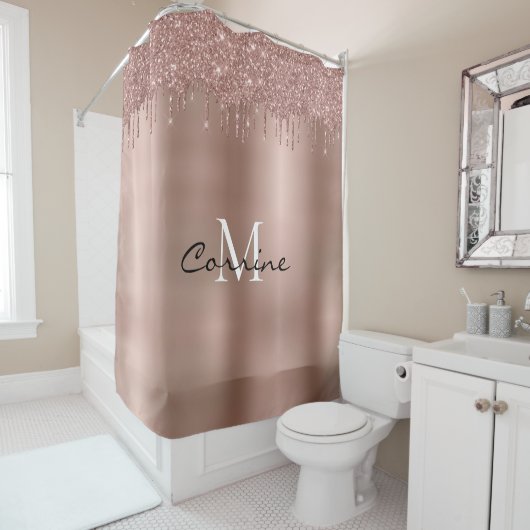 Monogram Rose Gold Dripping Glitzer Metallic Duschvorhang (Beispiel)