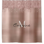 Monogram Rose Gold Dripping Glitzer Metallic Duschvorhang (Vorderseite)