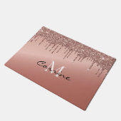 Monogram Rose Gold Dripping Glitzer Metallic Fußmatte (Schrägansicht)