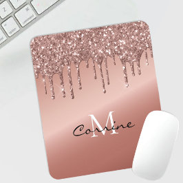 Monogram Rose Gold Dripping Glitzer Metallic Mousepad