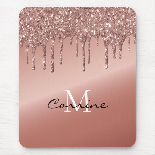 Monogram Rose Gold Dripping Glitzer Metallic Mousepad (Vorne)