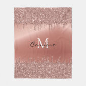Monogram Rose Gold Dripping Glitzer Metallic Name Fleecedecke (Vorderseite)