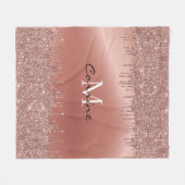 Monogram Rose Gold Dripping Glitzer Metallic Name Fleecedecke (Vorderseite (Horizontal))