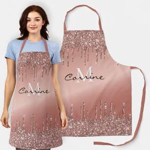 Monogram Rose Gold Dripping Glitzer Metallic Name Schürze