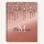 Monogram Rose Gold Dripping Glitzer Metallic Notizblock (Vorderseite)