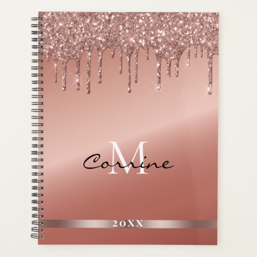Monogram Rose Gold Dripping Glitzer Metallic Planer (Vorderseite)