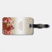 Monogram Rose Gold Floral Gold Glitzer Gepäckanhänger (Rückseite horizontal)