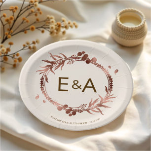 Monogram Rose Gold Foil Wedding Pappteller