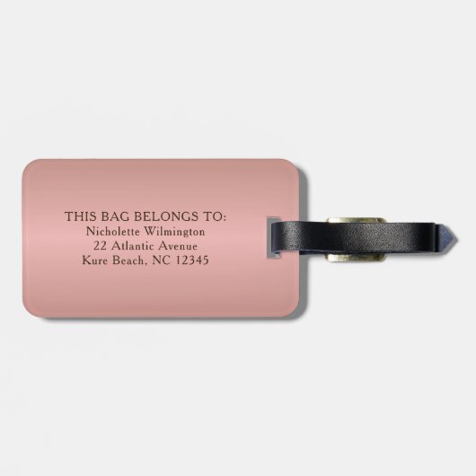Monogram Rose Gold Girly Script Individuelle Name Gepäckanhänger (Rückseite horizontal)