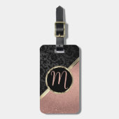 Monogram Rose Gold Glitter and Black Damask  Gepäckanhänger (Vorderseite vertikal)