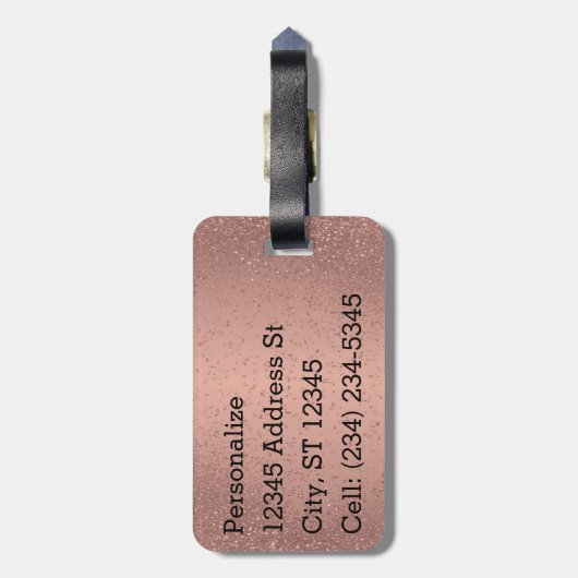 Monogram Rose Gold Glitter and Black Damask  Gepäckanhänger (Rückseite vertikal)