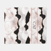 Monogram Rose Gold Glitzer Agate Schwarz-weiß Fleecedecke (Vorderseite (Horizontal))