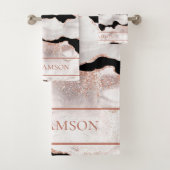 Monogram Rose Gold Glitzer Agate Schwarz-weiß Swir Badhandtuch Set (Insitu)
