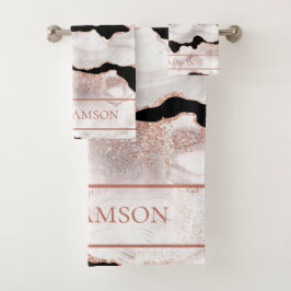 Monogram Rose Gold Glitzer Agate Schwarz-weiß Swir Badhandtuch Set