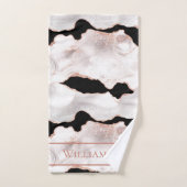 Monogram Rose Gold Glitzer Agate Schwarz-weiß Swir Badhandtuch Set (Handtuch)