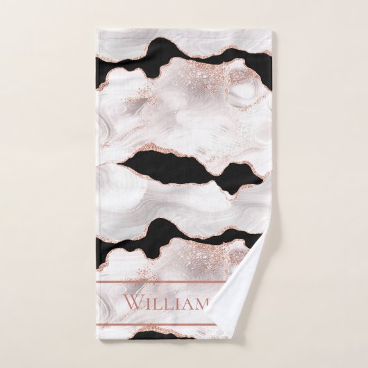 Monogram Rose Gold Glitzer Agate Schwarz-weiß Swir Badhandtuch Set (Handtuch)