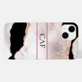 Monogram Rose Gold Glitzer Agate Schwarz-weiß Swir Case-Mate iPhone Hülle (Rückseite (Horizontal))