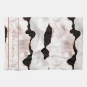 Monogram Rose Gold Glitzer Agate Schwarz-weiß Swir Geschirrtuch (Horizontal)